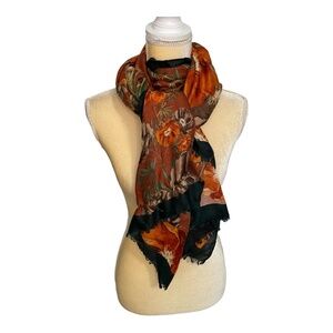 Orange Floral Fall Scarf Wrap Poppy Earth Tones‎